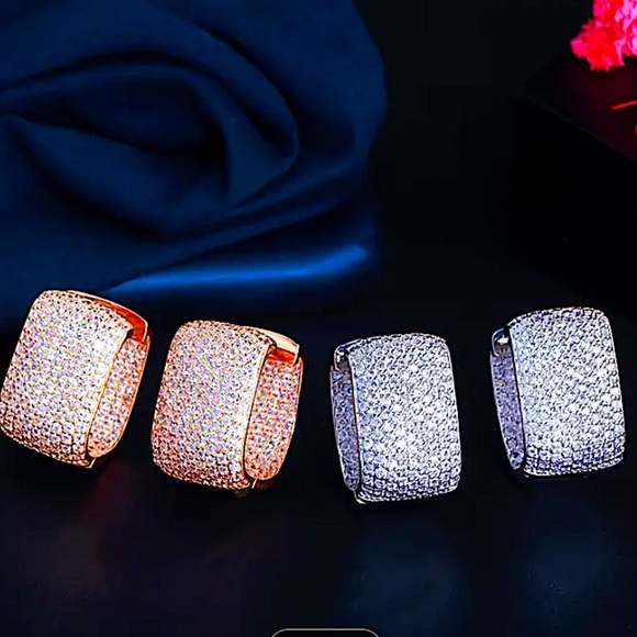 Sterling Silver Zircon Stud Earrings, Wedding, Bridal, Anniversary - Picture 3 of 4